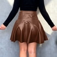 thumbnail image 4 of vigerkar Leather Skater Skirt, Women's Loose Mini A-line High Waist Casual Stretchy Skirts (Brown, M), 4 of 6