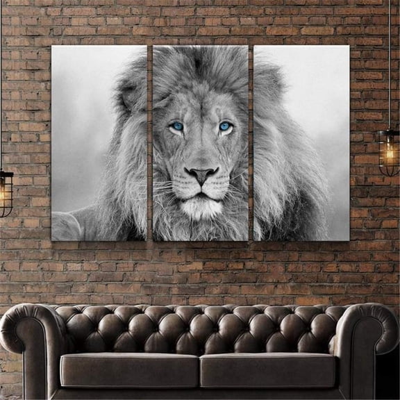 3 Panel Canvas Wall Art Blue Eyes Wild Animals Lion Black White Lion King Wall Paintings Canvas Poster for Wall Decor for Men Living Room Bedroom No Frame