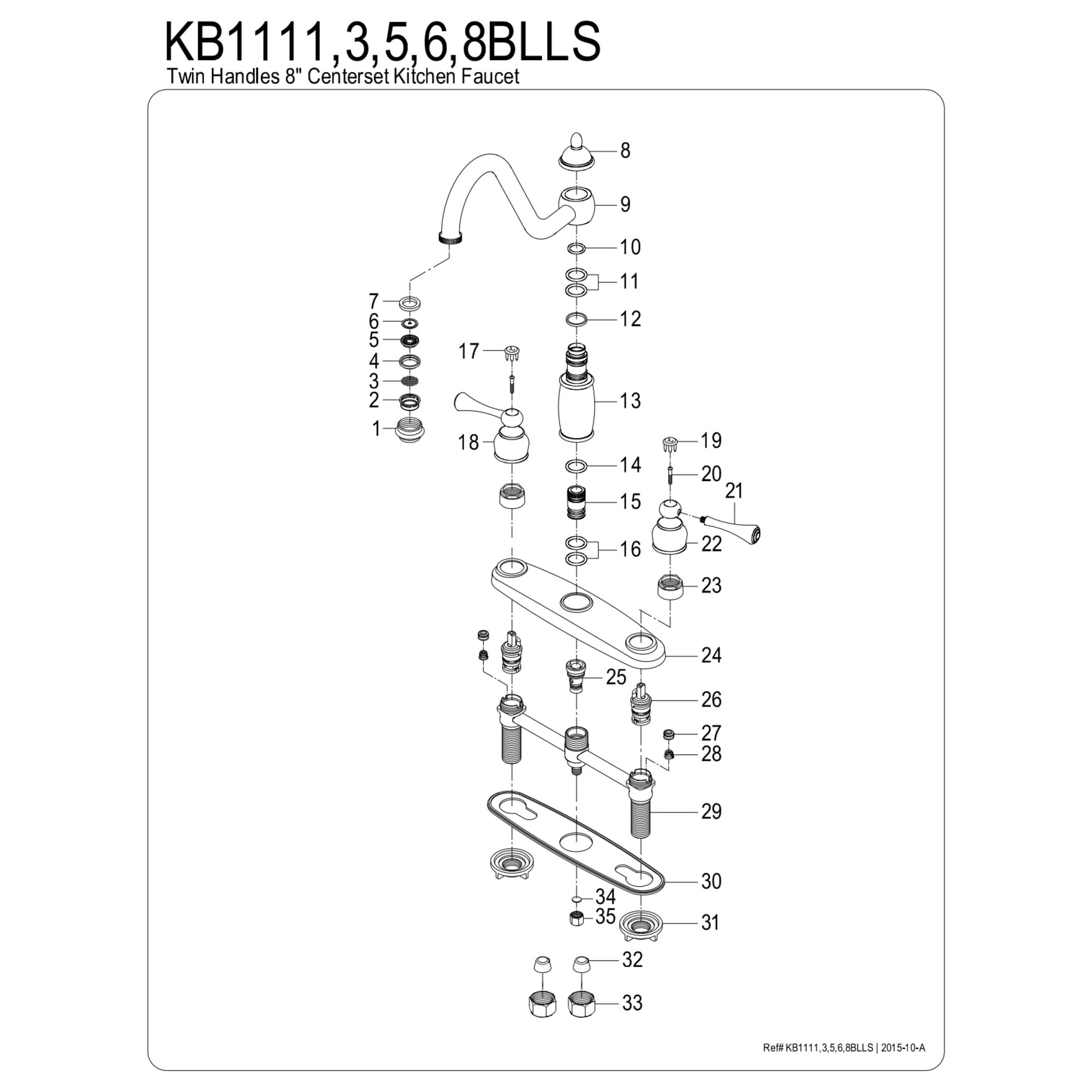 Kingston KB1111BLLS Heritage Two-Handle 3-Hole 8" Centerset Kitchen Faucet in Polished Chrome