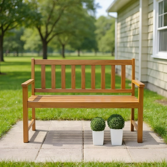 Resenkos Acacia Wood Backrest Patio and Garden Bench, Natural