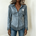 thumbnail image 5 of Boho Jackets for Women Long Sleeve Western Fringe Shacket Suede Barn Jackets, L, 5 of 5