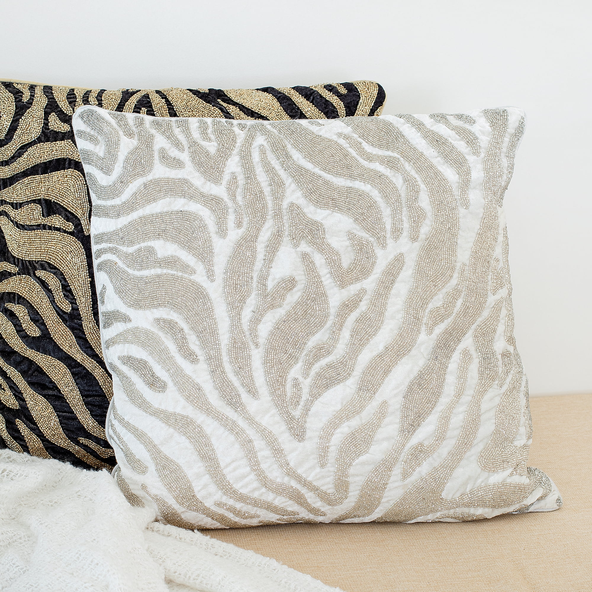 Harlow Hill Demi 20" x 20" Ivory/Silver Zebra Print Polyester Adult Decorative Throw Pillow Cover
