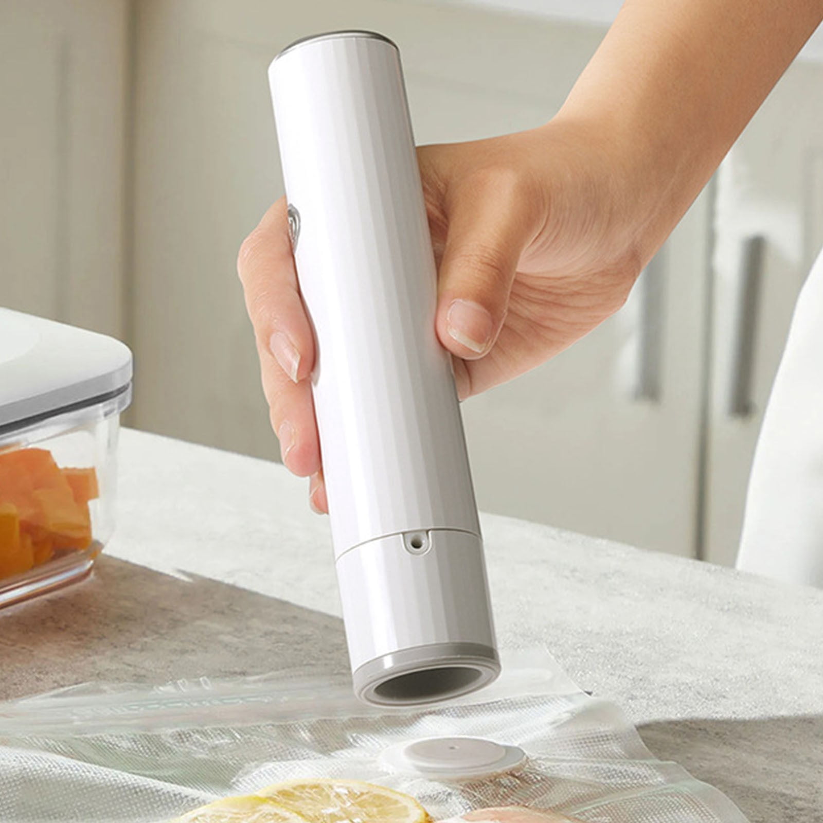 Vacuum Sealer for Food, Food Sealer Machine, Handheld Compact Vacuum Sealer Machine with 5 Reusable Bags, Fresh Preservation, Ideal for Refrigerator Storage,Meal Prep,and Food Storage(White,6.7x1.4")