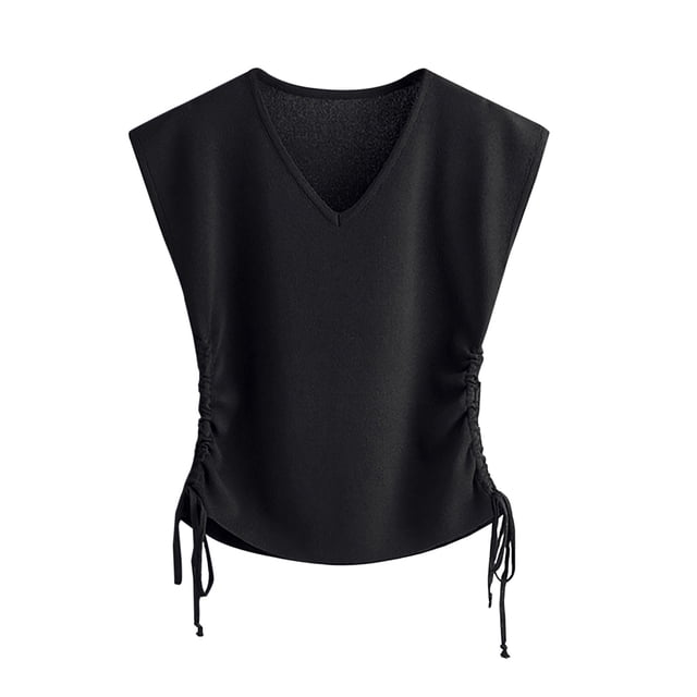 AherBiu Crop Tank Tops for Women V Neck Side Drawstring Sleeveless Slim Summer Cami Shirts Blouse