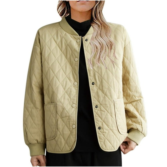 jtjvou Long Sleeve Solid Color Button Pockets Casual Thicken Coat Comfortable Flowy Non-Clingy Winter Jacket for Women Daily Wear Retro Style Fashion Yellow M