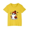 thumbnail image 2 of Odeerbi Kids Boys Girls Halloween T-shirt Kids Kids Halloween Ghost Print Shirt Fashion Cute Round Neck Short Sleeve Cotton Top Kids Clothes Yellow, 2 of 5