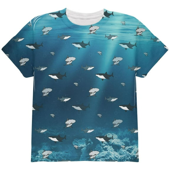 Shark Pattern Ocean All Over Youth T Shirt Multi YSM