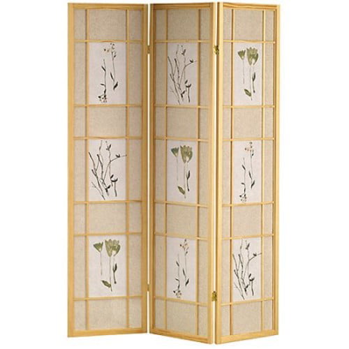 4 & 3 Panel Wood Shoji Screen Room Divider Flowered Design 