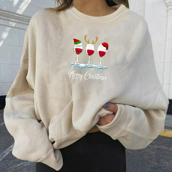 Tejiojio Christmas Matching Christmas Fashion Women's Casual Long Sleeve Printed Ladies Sweatshirts Tops