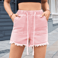 thumbnail image 5 of Jean Shorts Denim Elastic Waist Drawstring Shorty Shorts for Women Pink M, 5 of 7