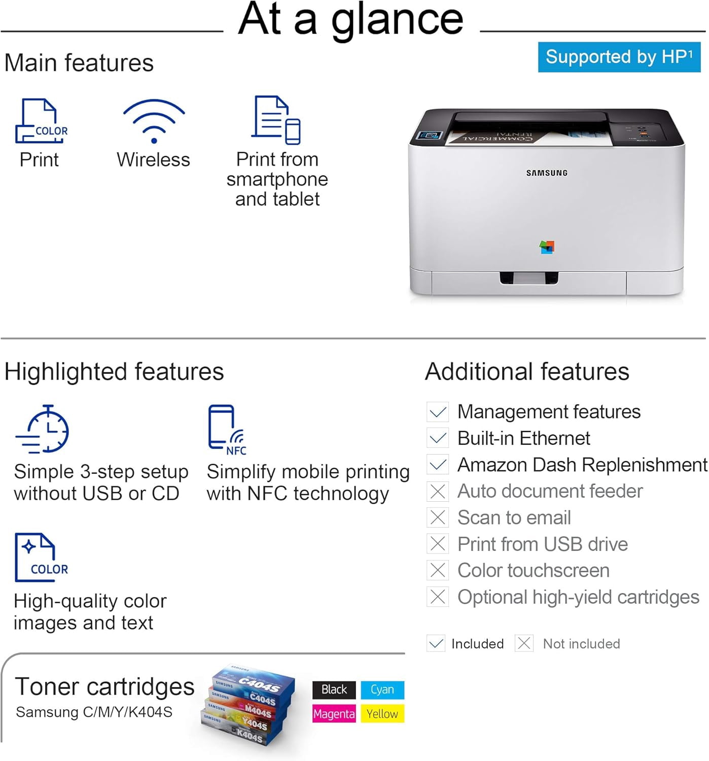 Samsung Xpress C430W Wireless Color Laser Printer with Simple NFC + WiFi Connectivity and Built-in Ethernet