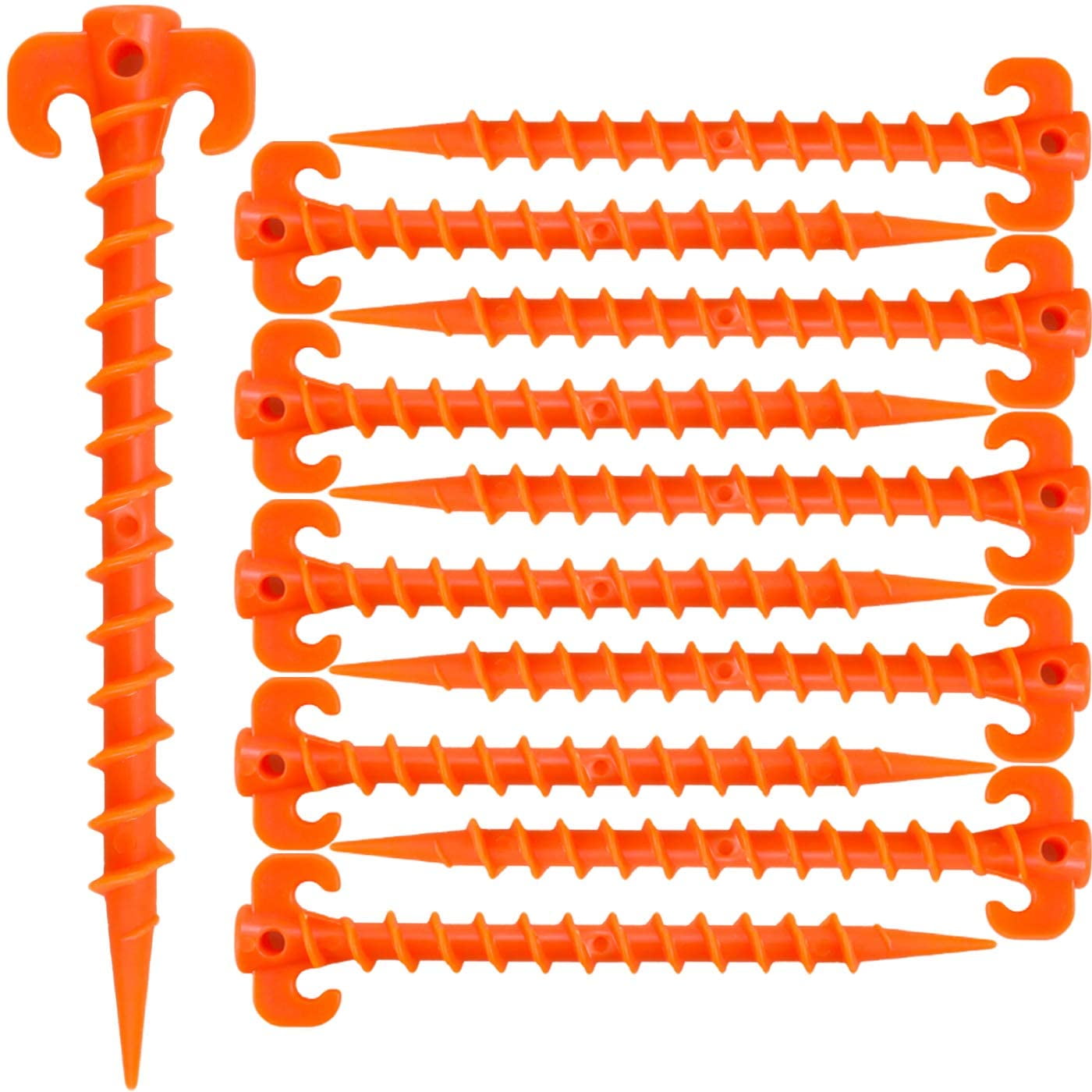 Beach Tent Stakes Canopy Anchors Canopy Stakes Heavy Duty Screw Shape 10 inch 8 Pack Orange