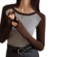 thumbnail image 1 of Camisetas de manga larga o corta a rayas con bloques de color para mujer, blusas casuales y cómodas, blusas de talla grande, 1 of 6