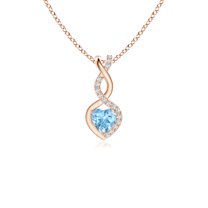 ANGARA Natural Aquamarine Infinity Heart Pendant with Diamonds in 14K Rose Gold for Women (Size-4mm) | March Birthstone, Birthday, Anniversary, Jewelry Gift for Women | Natural Aquamarine Necklace