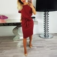 thumbnail image 3 of WTXUE Plus Robes Taille, Ligne A à Manches Courtes avec Poches Col Ras du Cou, Robe d'Été avec Poches Fête Décontractée Robe de Soirée pour Dames Unie Mi-Longue Grande Taille pour Femmes, Rouge Taille 3TG(US:14), 3 of 8