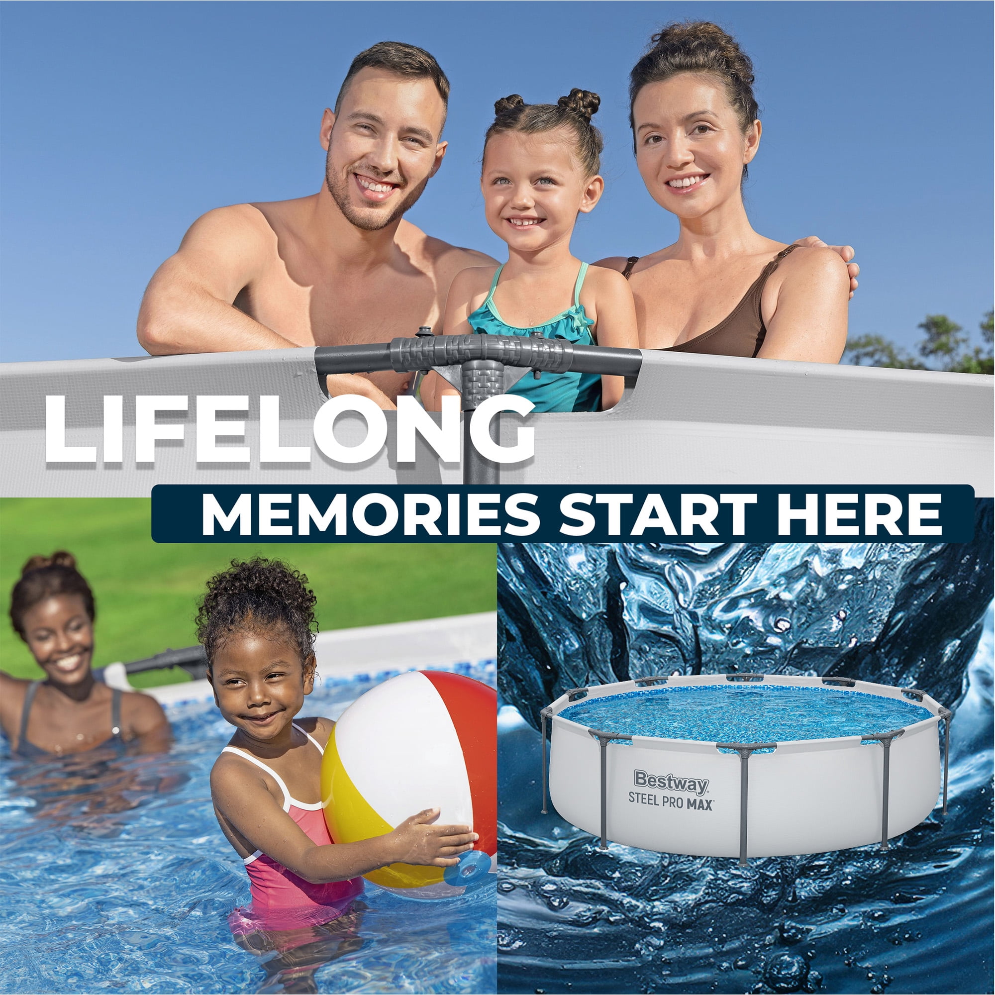 Bestway Steel Pro MAX 10'x30\" Metal Frame Above Ground Pool Set w/ Filter Pump & Cartridge
