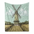 thumbnail image 1 of Dutch Soft Flannel Fleece Blanket, Hand Drawn Style Windmill in a Farmland and Forest Vintage Agriculture Themed Image, Cozy Plush for Indoor and Outdoor Use, 50" x 60", Multicolor, by Ambesonne, 1 of 6