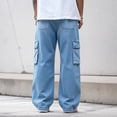 thumbnail image 2 of Smawell Men's Wide Leg Cargo Jeans, Light Wash Denim Pants, 2 of 6