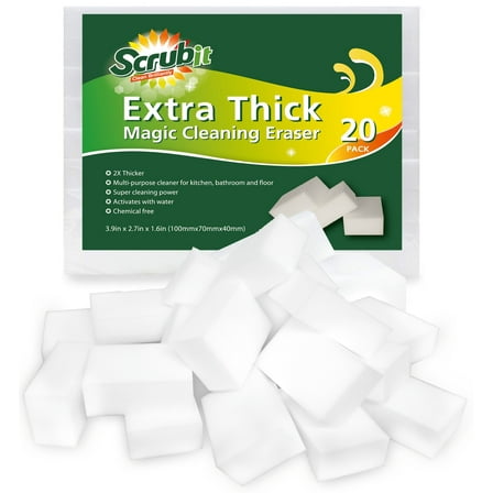 SCRUBIT Extra Thick Miracle Eraser Sponge - 20 Pack, Sponges for Kitchen & Bathroom Cleaning - Melamine Magic Sponges, Durable Foam Scrubbing Pads for Tough Stains and Dirt