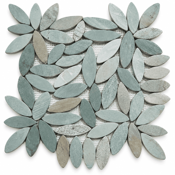 CNK Tile Sea Green Flower Pebble Stone Mosaic Tile 12" x 12
