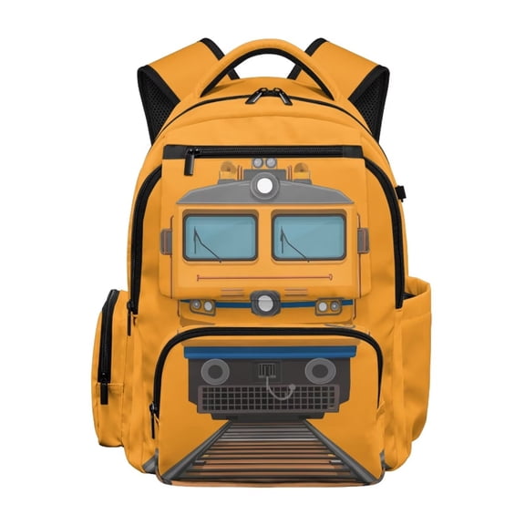 Renewold Kids Backpack for Elementary Preschool Students School Backpack with Multiple Pockets and Compartments Lightweight Shoulder Bag for Boys, Train Print Yellow