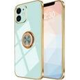 thumbnail image 2 of for iPhone 12 Mini Ring Holder Case 360 Degree Rotation Kickstand Girly Case Shiny Glitter Plating Rose Gold Edge Work with Magnetic Car Mount Slim Soft Tup Case for Women Girls Teal, 2 of 11