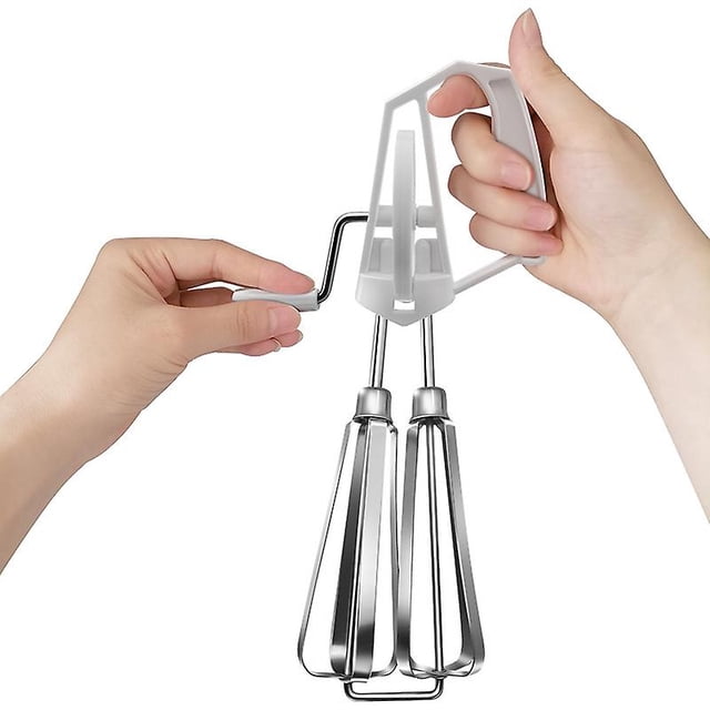 White Kitchen Storage Accessory Semi-automatic Whisk Kitchen Whisk Egg Beater Mixer Manual Egg Stainless Steel Rotary Whisk Egg Frother With Plastic H