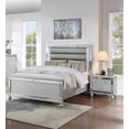thumbnail image 2 of Glam 3pc Queen Size LED Panel Bed Set Silver Faux Leather 2x Nightstands Master Bedroom Furniture, 2 of 10