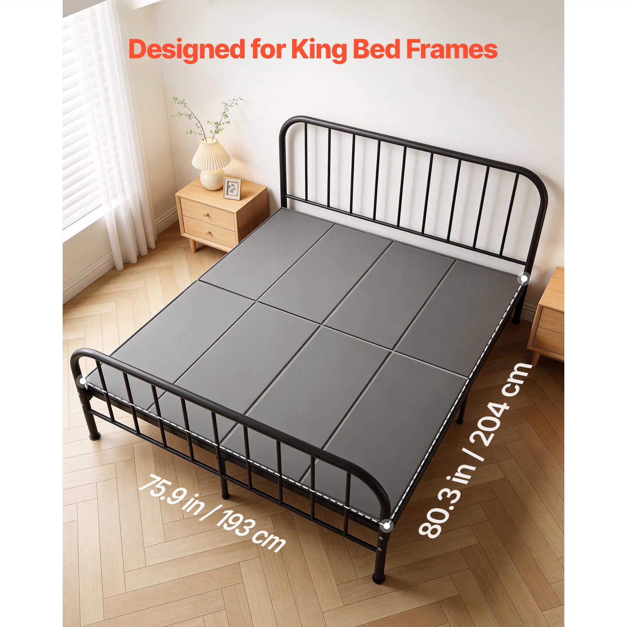 KFFKFF King Size Foldable Bunkie Board, 80.3 x 75.9 in, Mattress Support with Hook-and-Loop Straps, Durable PP Core and 600D Oxford Fabric, Designed to Prevent Sagging for Metal Frames, Bunk Beds