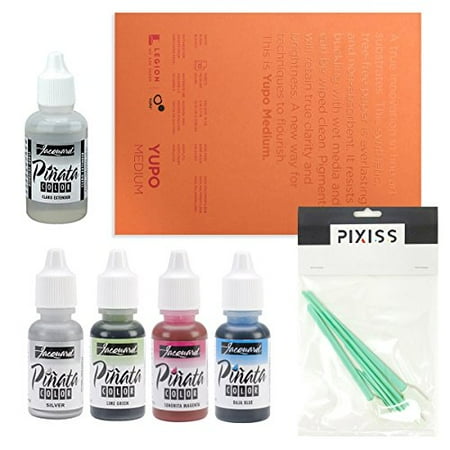 - Jacquard Pinata Alcohol Ink 4-Pack Color Bundle, Silver, Baja Blue, Senorita Magenta, Lime Green, Claro Alcohol Blending Solution Extender, Pixiss Blending Tools and 5x7 Inches Legion Yupo Paper