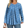 thumbnail image 5 of MLQIDK Plus Size Tops for Women 4x-5x Fall Long Sleeve Shirts Boho Tops Floral Graphic T-Shirt V Neck Shirts Loose Fit Casual Womens Clothing Blue 2XL, 5 of 5