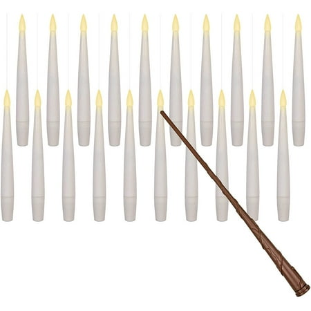 20Pcs Flameless Taper Floating Candles with Magic Wand Remote, Flickering Warm Light, Battery Operated 6.7" LED Electric Window Candle, Decor for Christmas, Wedding, Halloween, Birthday Party