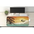 thumbnail image 2 of Grunge Computer Mouse Pad, Illustration of Tropical Island Surfer on Sea Waves and Palms at Sunset, Rectangle Non-Slip Rubber Mousepad X-Large, 35" x 15", Orange Turquoise Black, by Ambesonne, 2 of 2