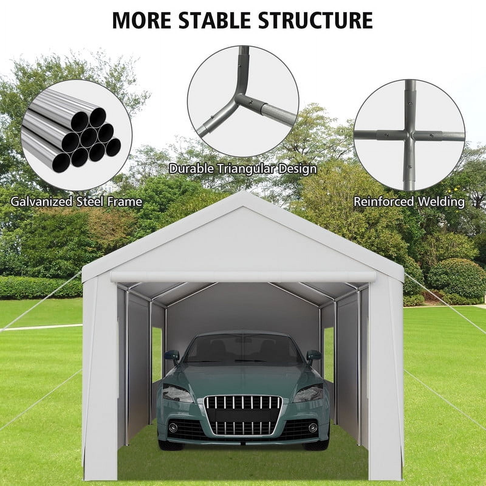 GAZEBETER Carports 13x20 ft Heavy Duty,Portable Carport Garage with Removable Sidewalls and Door,Outdoor Canopy Carport,White