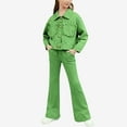 thumbnail image 6 of Lime Green Boy Girl Faux Fleece Lined Sherpa Denim Pants Jeans Jacket Outfits 2PC Sets for Child Matching Casual Cowboy Warm Two Piece Flare Bell Bottom Fall Winter Jeans 2PC Sets 9 Years, 6 of 6