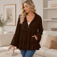 thumbnail image 4 of Floleo Women's Hooded Zip Up Tiered Ruffle Babydoll Top Long Bell Sleeve Casual Textured Knit Cardigan Jacket with Two Deep Side Pockets Outerwear Jackets, 4 of 8