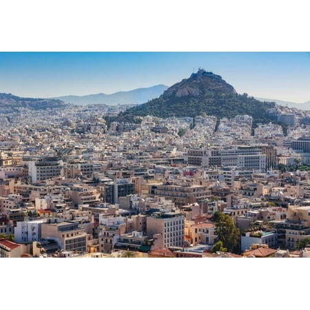 - Athens, Attica, Greece. View over Athens from the Acropolis to 277 meter high Mount Lycabettus... Print Wall Art