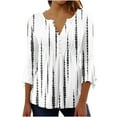 thumbnail image 2 of Womens Tops Ladies Top Floral Print V-Neck Short Sleeve Button T-Shirt Blue L, 2 of 5