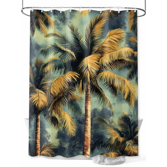 Fsddascl Palm Tree Shower Curtain Set - 48" x 72" Washable Bathtub Curtain with 12 Hooks, Retro Summer Botanical Tropical Plant Leaves Waterproof Fabric Stall Shower Curtains for Bathroom/Bathtub