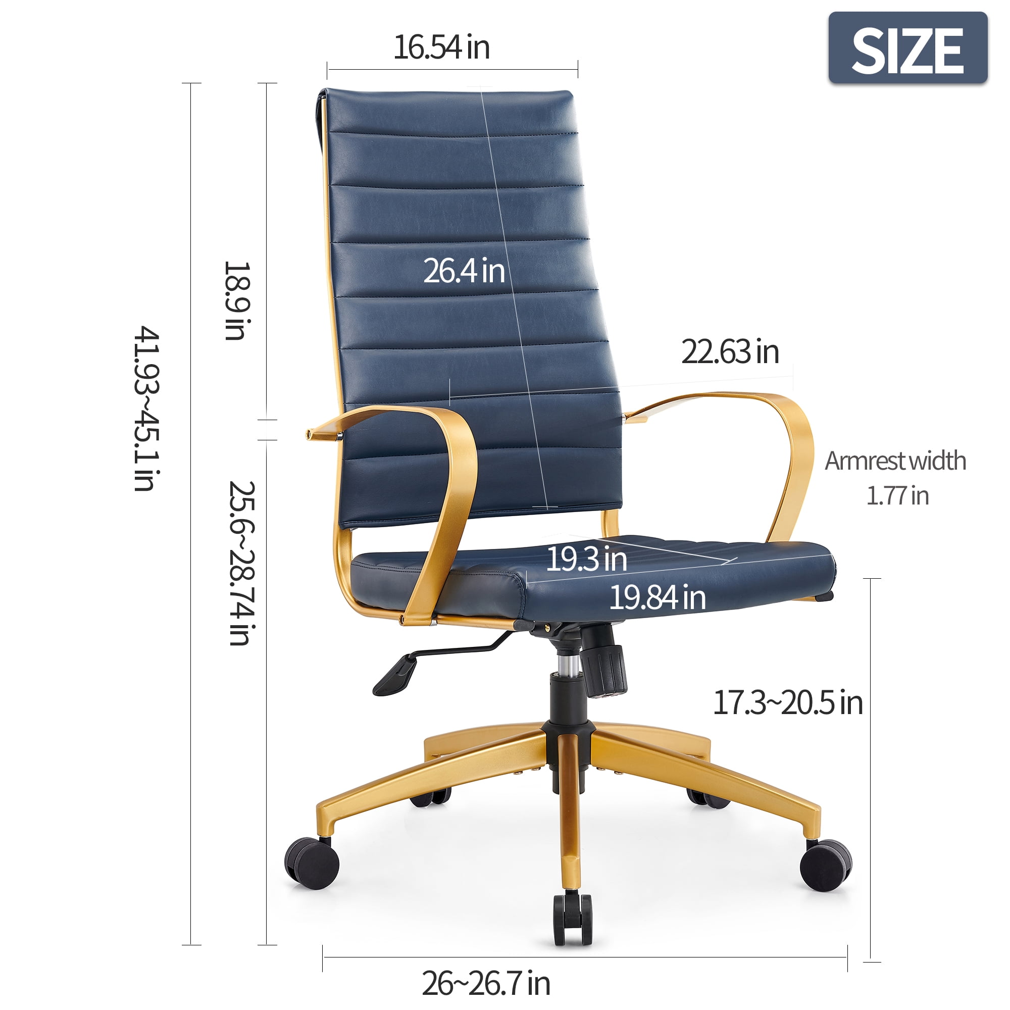 CAROCC High Back Executive Office Chair with Armrest Adjustable Swivel Chair in Durable Vegan Leather Modern Gold Office Chair Ergonomic Desk Chair for Extra Back & Lumbar Support