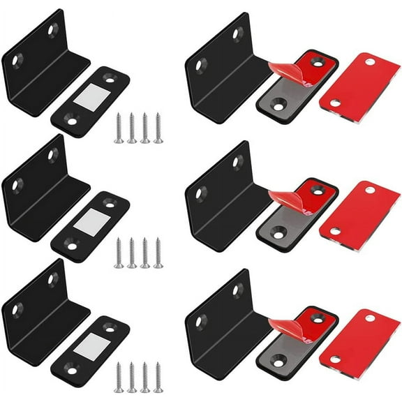 Cabinet Magnetic Catch L-Shaped 6 Pack Ultra Thin Cabinet Door Magnetic Catch for Drawer Magnets Adhesive Cabinet Latch Magnetic Closures for Kitchen Closet Door Closing Magnetic Catch Black