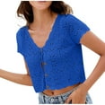 thumbnail image 2 of Women's Lightweight Open-Front Cardigan Sweater New Women Tie Front Crochet Tops V Neck Button up Short Sleeve Knitted Sweaters Lightweight Hollow Cardigan Dark Blue L, 2 of 7