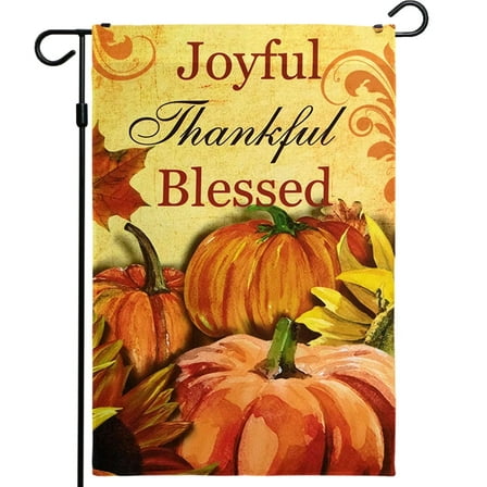 G128 Thanksgiving Garden Flag 12x18" Thankful Design Burlap Polyester Seasonal Autumn Outdoor Decor