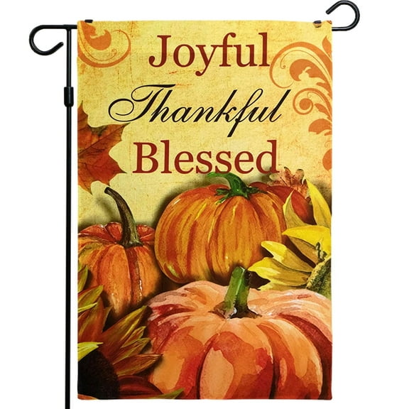 G128 Thanksgiving Garden Flag 12x18" Thankful Design Burlap Polyester Seasonal Autumn Outdoor Decor