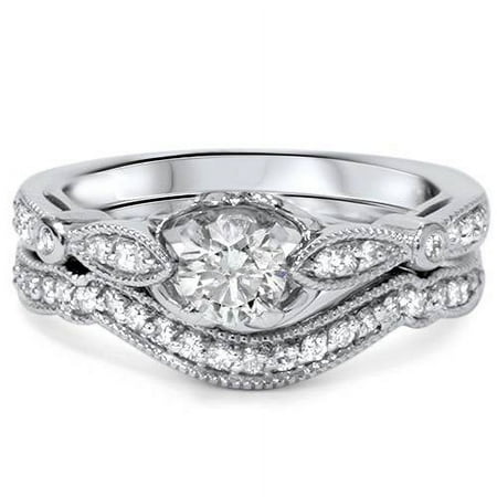 Pompeii 3/4ct Diamond Engagement Wedding Ring Set 14K White Gold (G/H,I1)