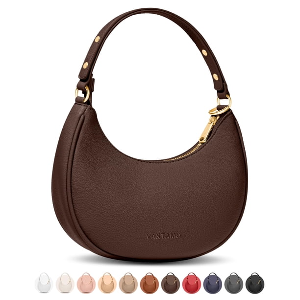 Bolso de hombro Vantamo Crescent Coffee Brown con RFID para mujer