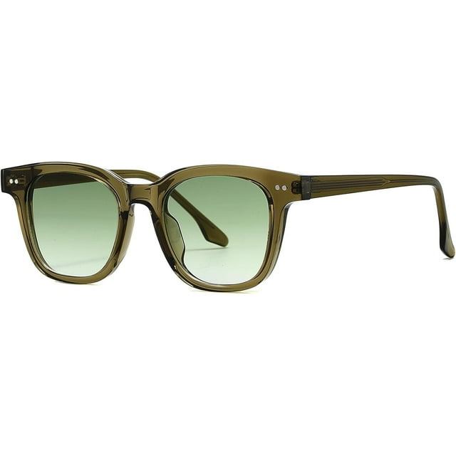 Lunettes de Soleil Carrées pour Femmes Hommes Mode Sunnies, Monture TR90 Lunettes de Soleil Tendance Rétro, Vert Olive/vert
