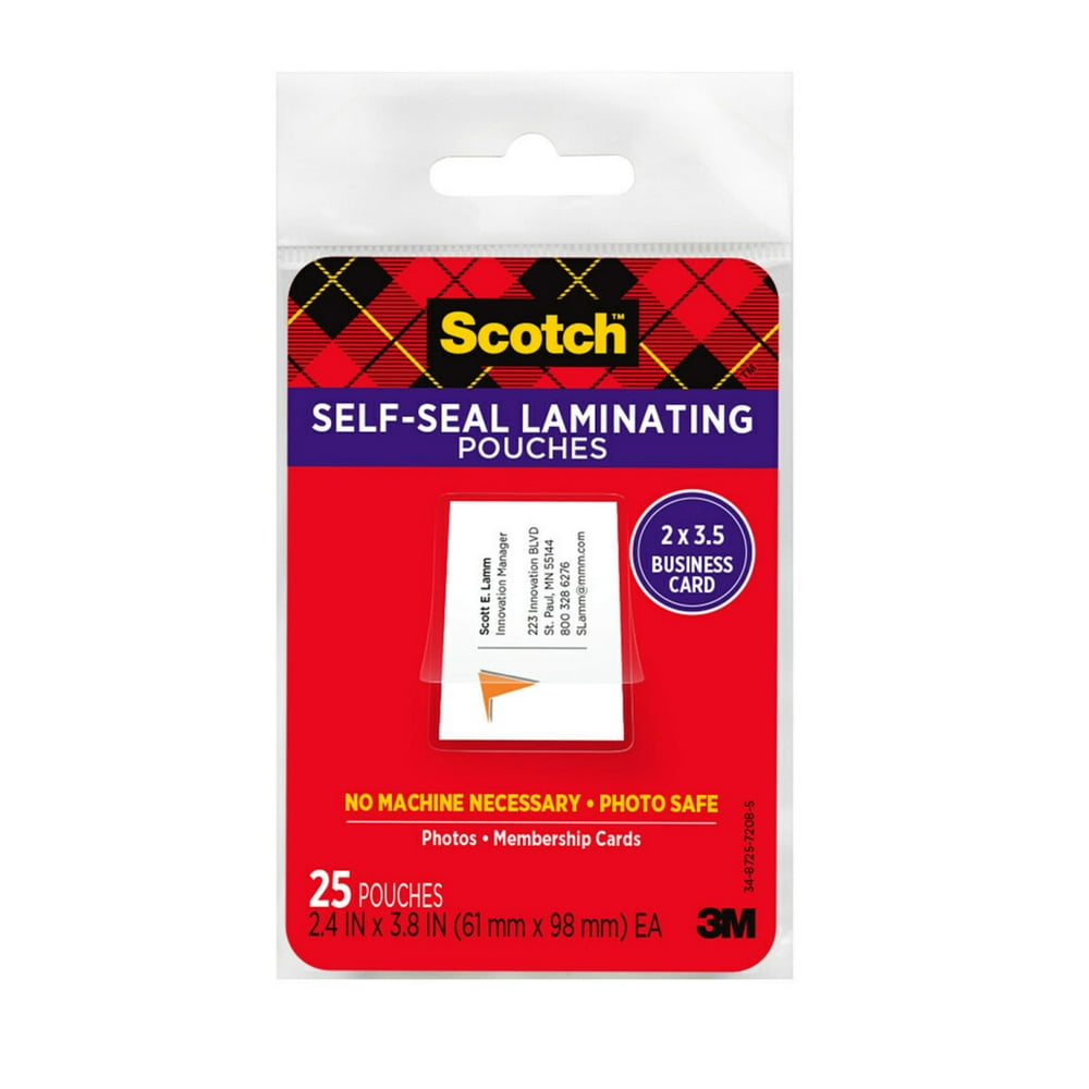Scotch SelfSealing Laminating Pouches, 25 Count, 2" x 3.5", 9.5 Mil