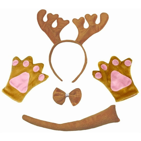 Petitebelle Reindeer Headband Bowtie Tail Glove 4pc Costume (Brown, 5-10 Years)