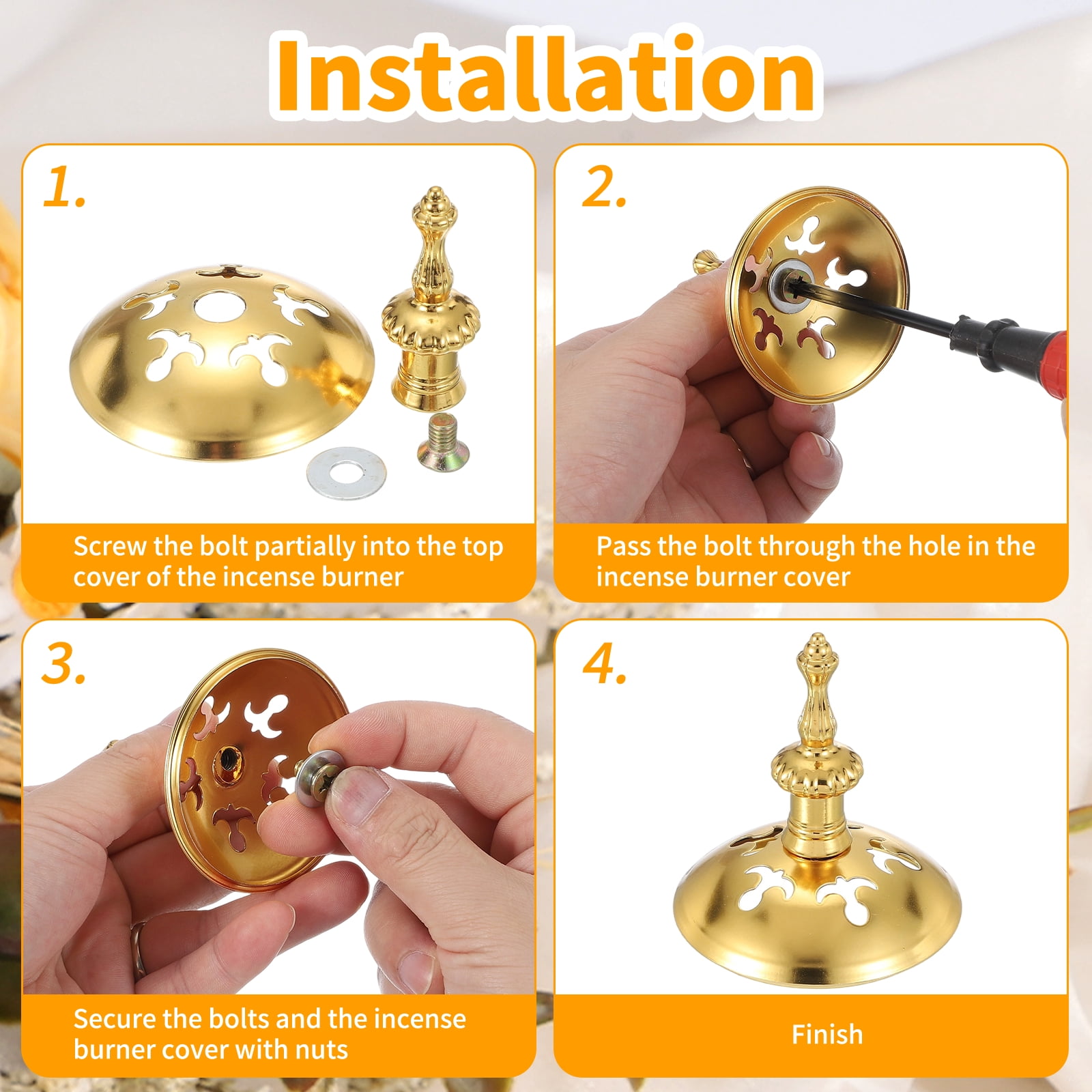 Incense Holder, 18.5 x 7.7cm Frankincense Charcoal Round Incense Burner, Gold